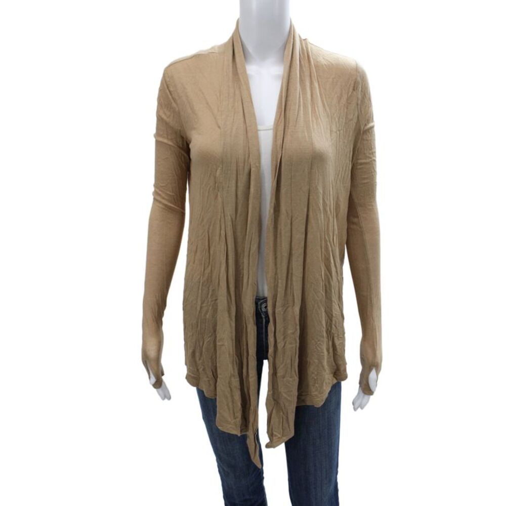 ALALA Womens Beige Cowl Neck Cardigan Long Sleeve 85% Rayon Size XS